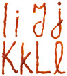 Alphabet letters made from tomato, ketchup syrup
