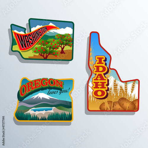 Vector: United States Outines Washington Oregon, Idaho retro artwork United States Outines Washington Oregon, Idaho retro artwork