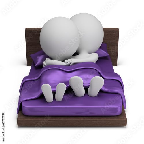 Illustration: 3d small people - couple in bed 3d small people - couple in bed