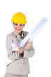 Architect hugging blueprints