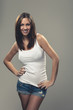 Hot Caucasian young female model smiling