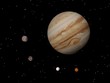 Illustration: Jupiter and four galilean satellites of Jupiter (Callisto, Ganym Jupiter and four galilean satellites of Jupiter (Callisto, Ganym