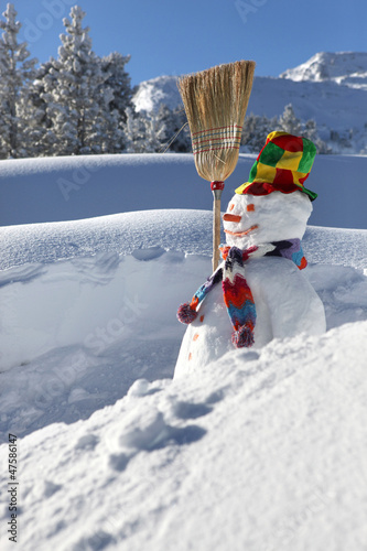 Photo: Snowman on a mountain Snowman on a mountain