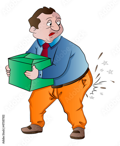 Vector: Man Experiencing Butt Pain After Lifting a Box, illustration Man Experiencing Butt Pain After Lifting a Box, illustration