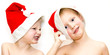 Child in Christmas hat. Collage