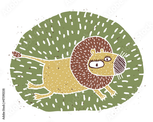 Vector: Hand drawn grunge illustration of cute lion (running) Hand drawn grunge illustration of cute lion (running)