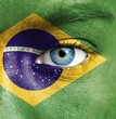 Photo: Human face painted with flag of Brazil Human face painted with flag of Brazil