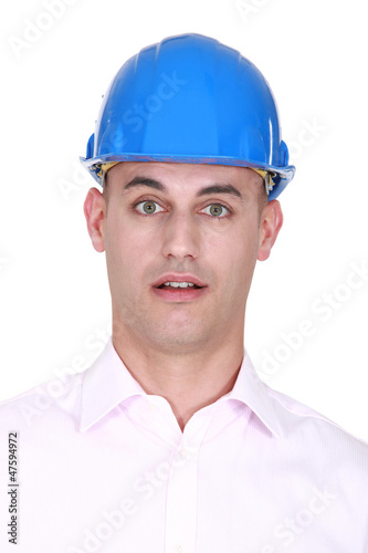 Photo: Portrait of a stunned engineer Portrait of a stunned engineer