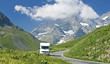 French Alps,road with motorhome, RV. France.