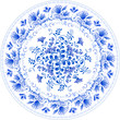 Russian national floral patternon plate in gzhel style