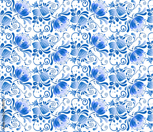 Vector: Russian national floral pattern in gzhel style. Russian national floral pattern in gzhel style.