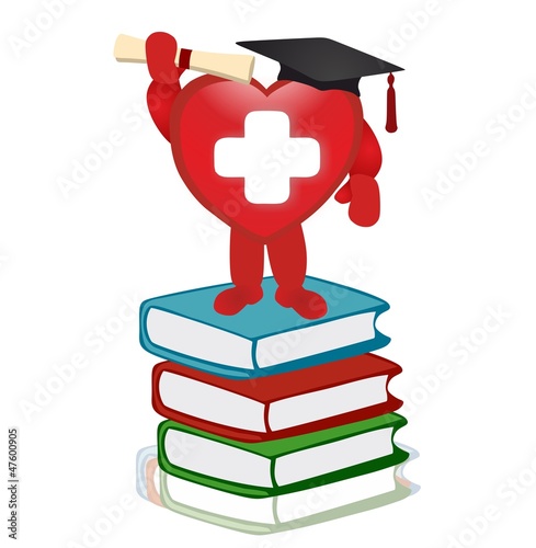 Illustration: red heart and books - graduation red heart and books - graduation