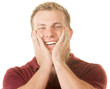Happy Man With Hands on Face