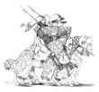 Illustration: 3 Knights going to Joust - 14th century 3 Knights going to Joust - 14th century