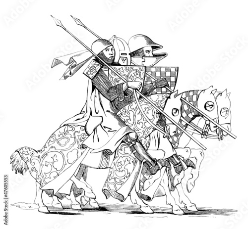 Illustration: 3 Knights going to Joust - 14th century 3 Knights going to Joust - 14th century