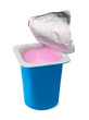 Fruit yogurt in blue plastic box