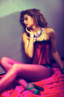 Vogue Style. Fashion Brunette in Red Lingerie - Elegance