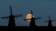 Nederland Kinderdijk windmills moonrise