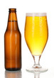 Bottle and glass of beer isolated on white