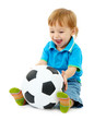 cute little boy with football ball, isolated on white
