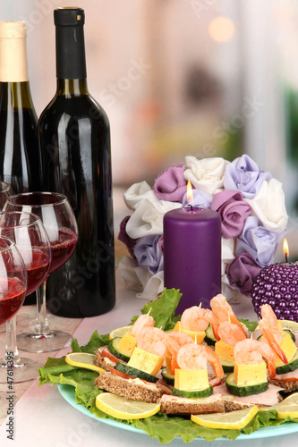 Photo: Canapes and wine in restaurant Canapes and wine in restaurant
