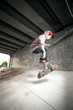 Skateboarder under overpass