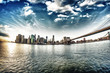 Spectacular view of Brooklyn Bridge from Brooklyn shore at winte