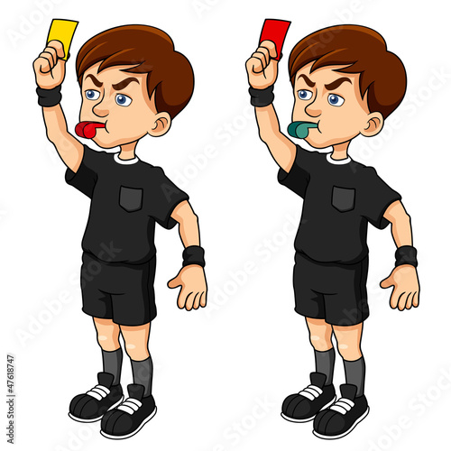 Vector: Cartoon Soccer referees holding red and yellow card Cartoon Soccer referees holding red and yellow card