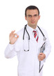 Friedly caucasian  doctor show gesture "OK"!.