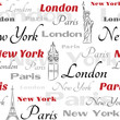 White seamless pattern with symbols of cities