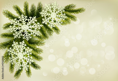 Vector: Christmas retro background with christmas tree branches and snow Christmas retro background with christmas tree branches and snow