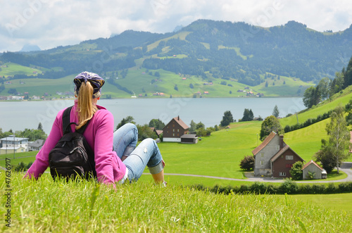 Photo: Traveler on the top of the hill Traveler on the top of the hill