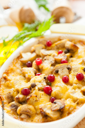 Photo: Vegetables casserole with mushrooms, cranberries and cheese Vegetables casserole with mushrooms, cranberries and cheese