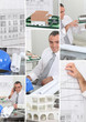 Mosaic of architect hard at work in his office