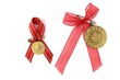 Turkish traditional gold coins with ribbon.Quarter and half gold