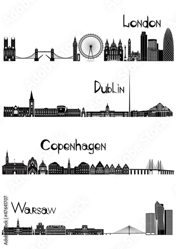 Vector: Sights of London, Dublin, Warsaw and Copenhagen, b-w vector Sights of London, Dublin, Warsaw and Copenhagen, b-w vector