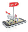 Illustration: Shopping cart with smartphone Shopping cart with smartphone