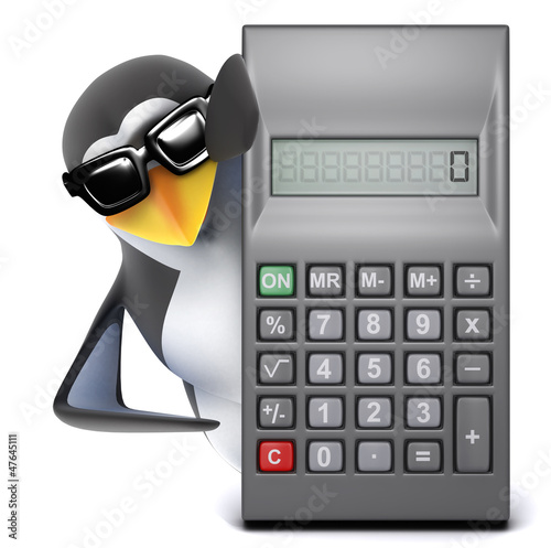 Illustration: Penguin in sunglasses behind a calculator Penguin in sunglasses behind a calculator