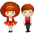 Irish dancers kids in traditional dress and soft shoes