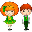 Irish dancers kids in traditional dress and soft shoes