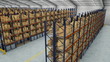 Camera travels inside a large warehouse. Seamless loop.
