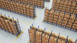 Camera travels inside a large warehouse. Seamless loop.