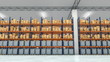 Camera travels inside a large warehouse. Seamless loop.