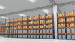 Camera travels inside a large warehouse. Seamless loop.