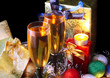 New Year decoration- balls, tinsel, candels.