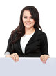 business woman showing blank signboard