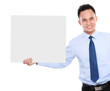 business man holding a blank billboard