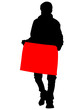 Man and cardboard banner