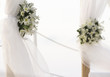 Photo: fresh white flowers as wedding decoration on beach isolated over fresh white flowers as wedding decoration on beach isolated over