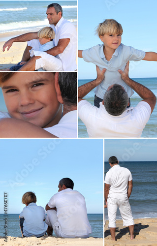 Photo: Man and little boy at the beach Man and little boy at the beach
